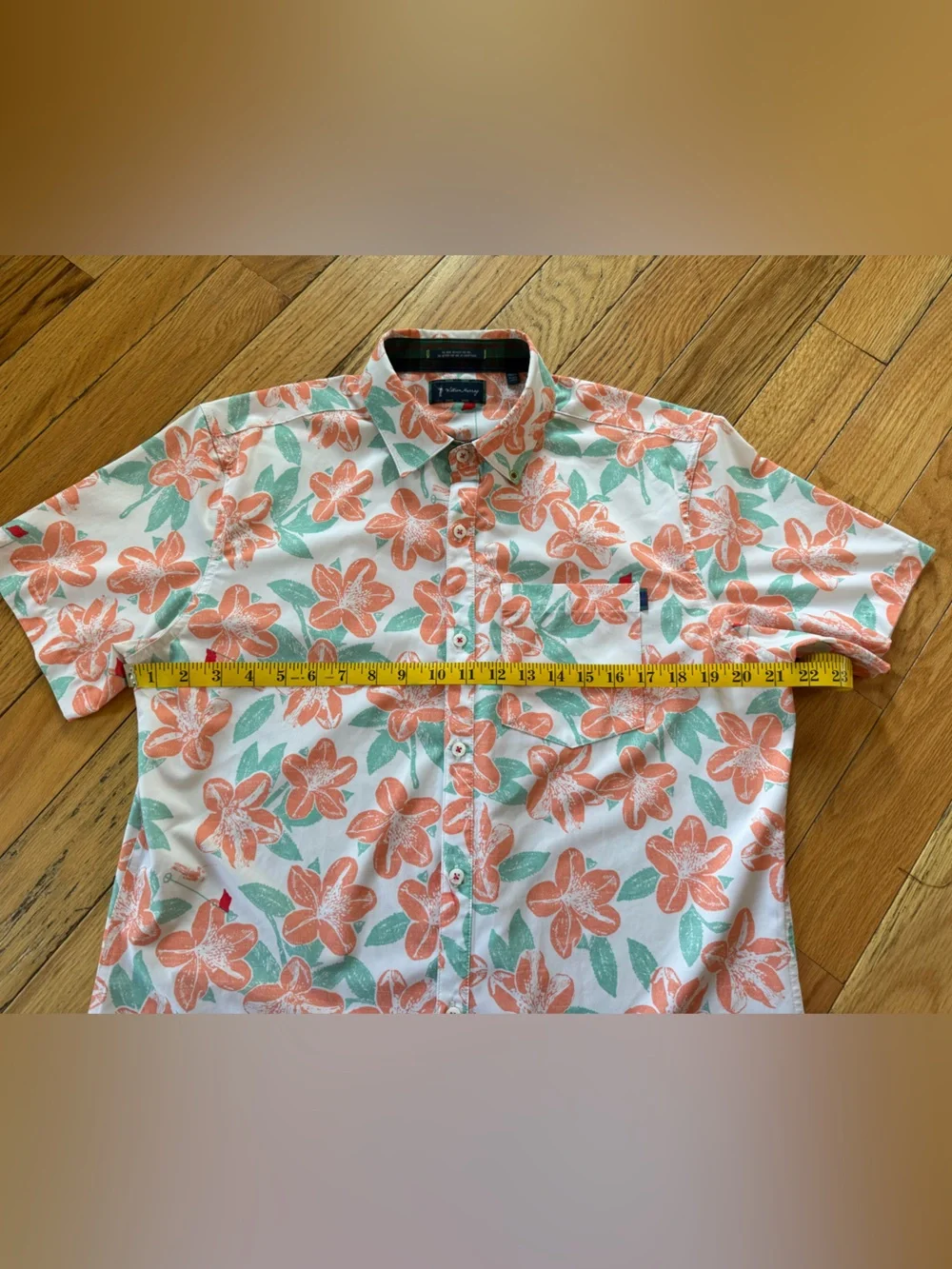 William Murray Button Up Shirt Men's Size M Floral Golf Hawaiian Orange/White - Picture 13 of 13